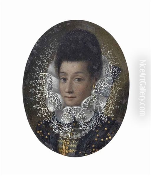 Portrait Of A Lady, Bust-length, With A Ruff And A Pearl Necklace Oil Painting by Alonso Sanchez Coello