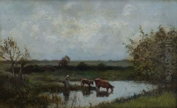 Campesina Con Vacas Oil Painting by Emile Boulard