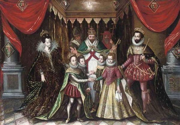 The Double Marriage Of Louis Xiii Of France With Anne Of Austria And Philip, Prince Of Asturias, With Elizabeth Of France Oil Painting by Alonso Sanchez Coello