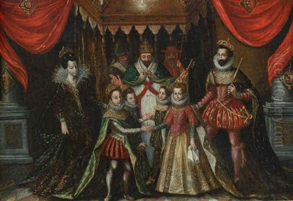 The Double Marriage Of Louis Xiii Of France With Anne Of Austria And Philipp, Prince Of Asturias, With Elizabeth Of France Oil Painting by Alonso Sanchez Coello