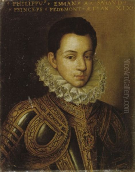 Filippo Emanuele Di Savoia Con Il Collare Dell'annunziata Ed Armatura Decorata Con Nodi Sabaudi Oil Painting by Alonso Sanchez Coello