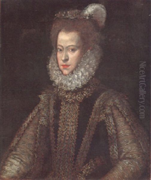 Portrait Of A Noble Lady, Wearing A High Ruff Oil Painting by Alonso Sanchez Coello