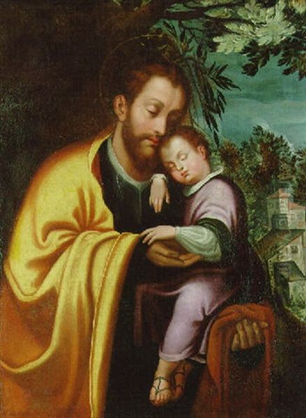 Saint Joseph With The Infant Christ Oil Painting by Juan (Fray) Sanchez y Cotan