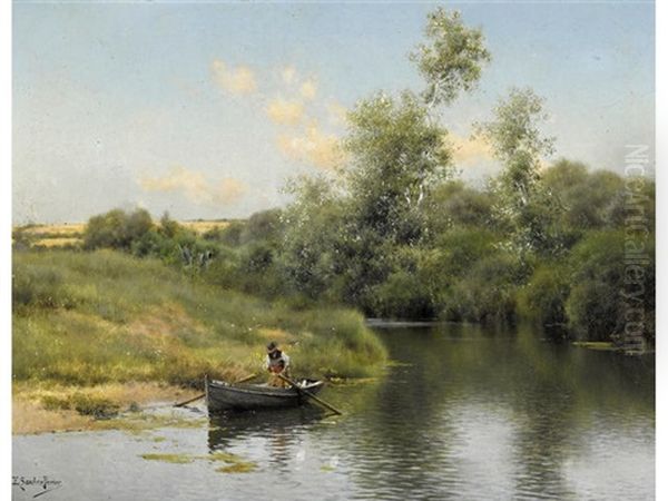 A Summer Day On The River Oil Painting by Emilio Sanchez-Perrier