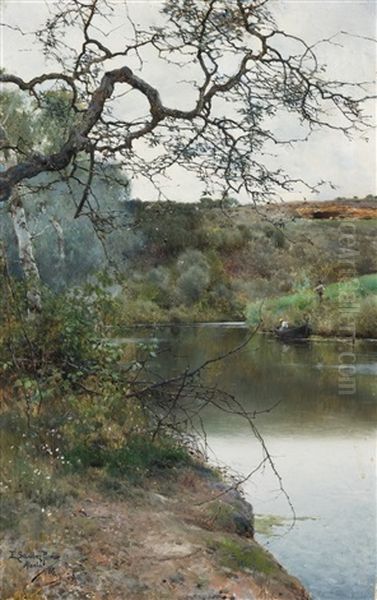 Boating Along A Quiet River, Acala Oil Painting by Emilio Sanchez-Perrier