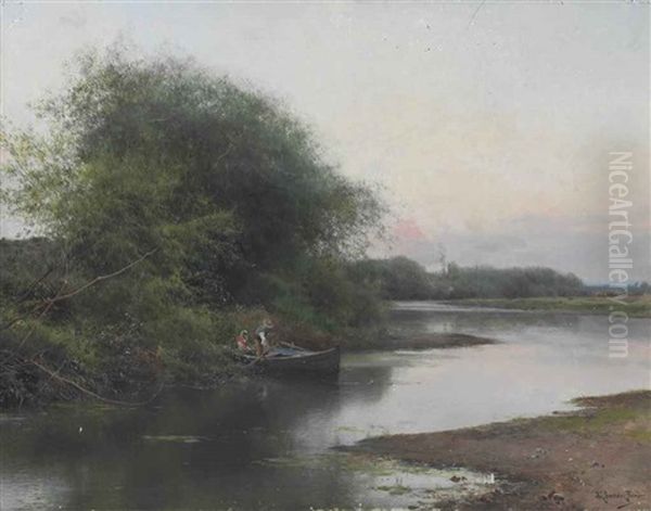 A Summer Day On The River Oil Painting by Emilio Sanchez-Perrier