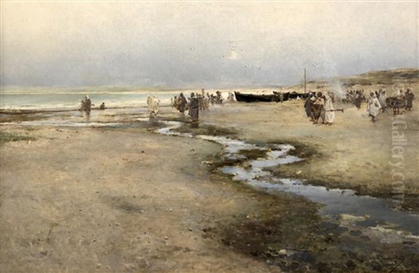 Moros En La Playa De Tanger Oil Painting by Emilio Sanchez-Perrier