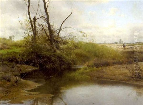 A Quiet Stream Oil Painting by Emilio Sanchez-Perrier