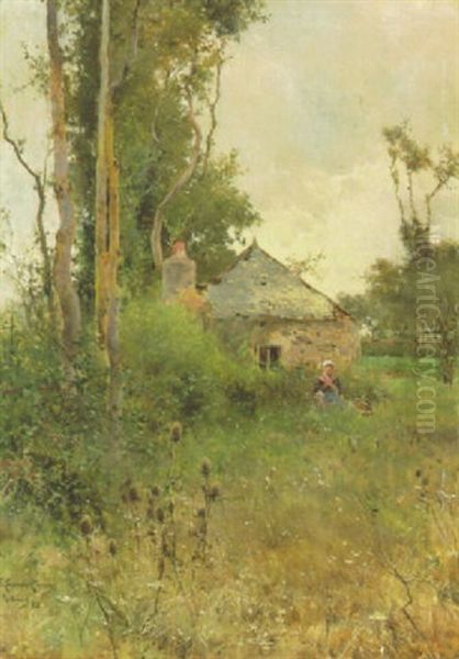 The Old Cottage At Portrieux Oil Painting by Emilio Sanchez-Perrier