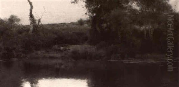 Figures On A River At Alcala Oil Painting by Emilio Sanchez-Perrier