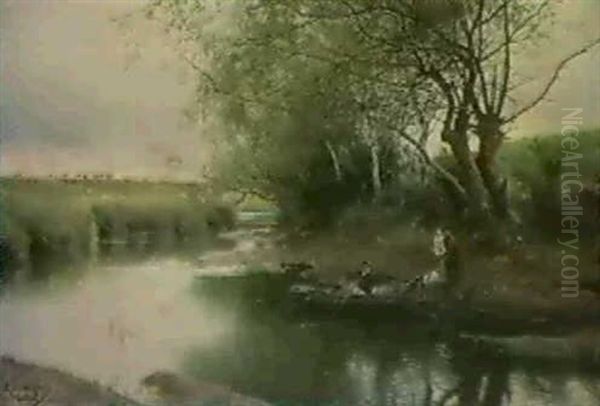 On The Oise Oil Painting by Emilio Sanchez-Perrier