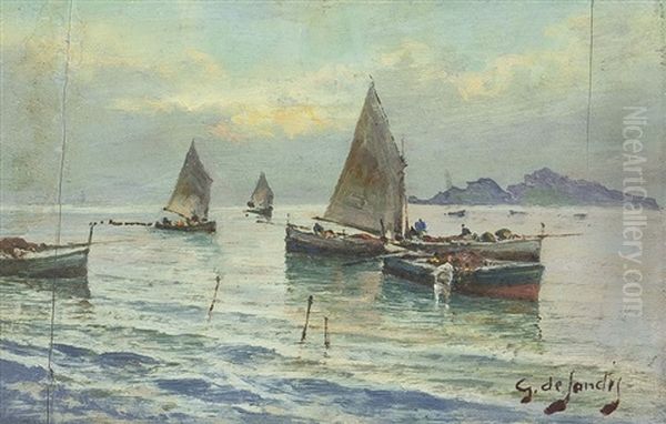 Marina Oil Painting by Giuseppe De Sanctis