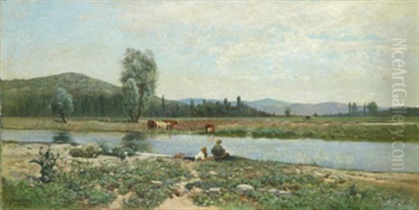 Au Bord De L'allier, Vichy Oil Painting by Hjalmar Sandberg