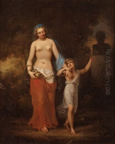 Cupid Or Cesarion Shows Cleopatra A Bust Of Mark Anthony Or Julius Caesar Oil Painting by Johan Gustav Sandberg