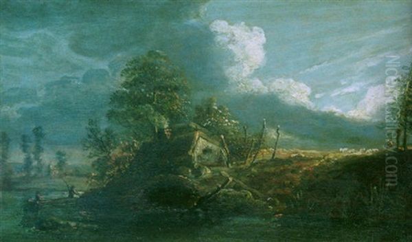 Lanscape With Anglers Oil Painting by Paul Sandby