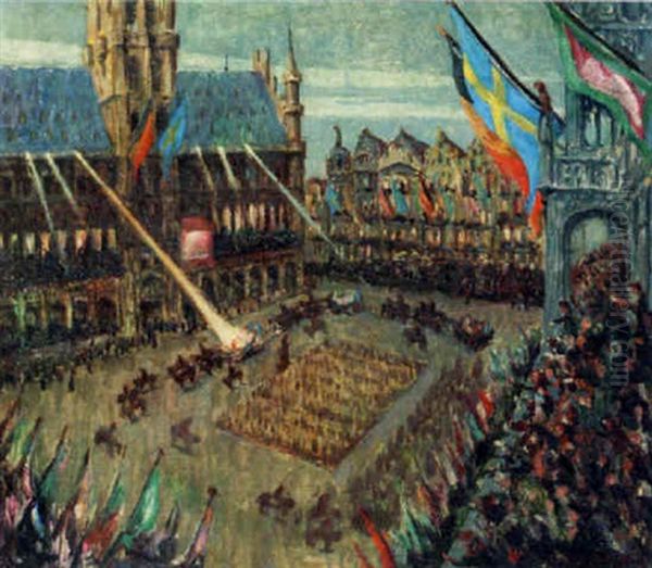 The Wedding Of Queen Astrid And King Leopold In 1923 In Brussels Oil Painting by Rene Van De Sande