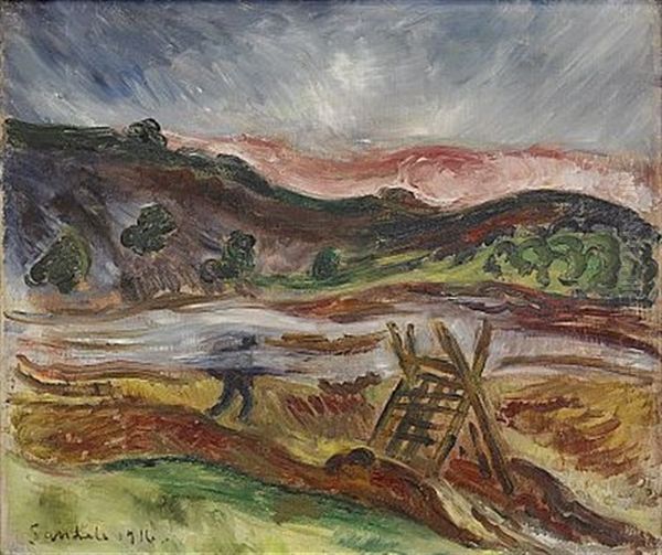 Lovbranning Oil Painting by Goesta (Adrian G. Fabian) Sandels