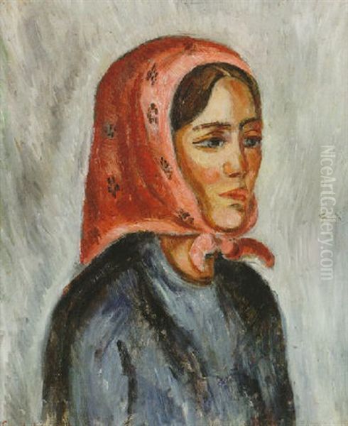 Kvinna I Rosa Sjalett Oil Painting by Goesta (Adrian G. Fabian) Sandels