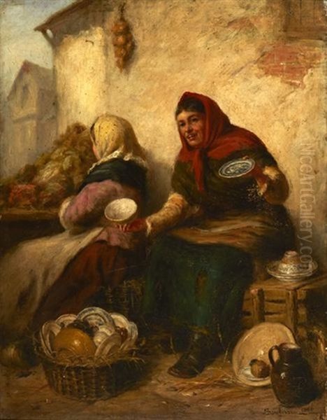 Corner Of An Irish Market, 1901 Oil Painting by Robert Sanderson