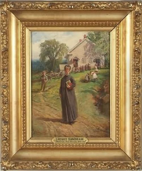 Girl In Front Of School House Oil Painting by Henry Sandham