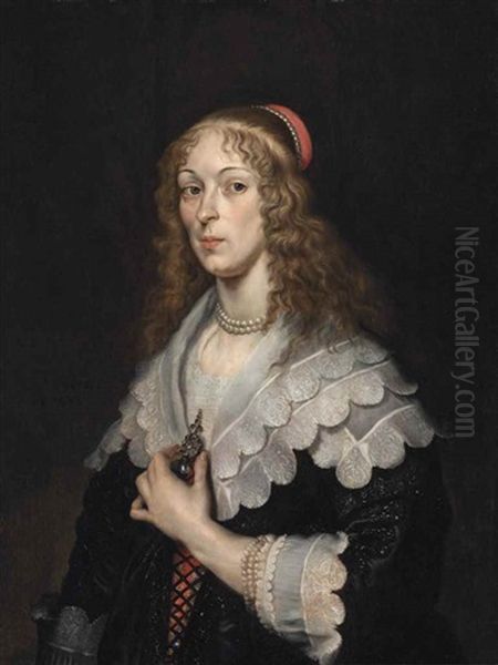 Portrait Of A Lady, Bust-length, In An Embroidered Black Dress Oil Painting by Joachim von Sandrart the Elder