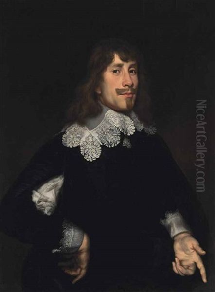 Portrait Of A Gentleman, Bust-length, In A Black Doublet Oil Painting by Joachim von Sandrart the Elder