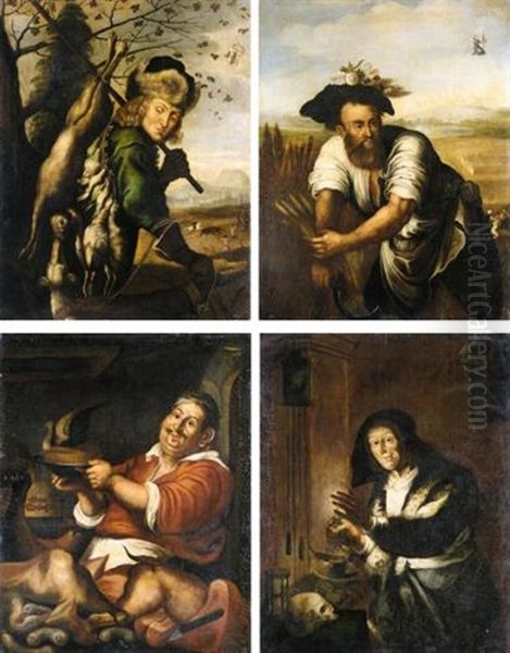 August (+ 3 Others; 4 Works) Oil Painting by Joachim von Sandrart the Elder