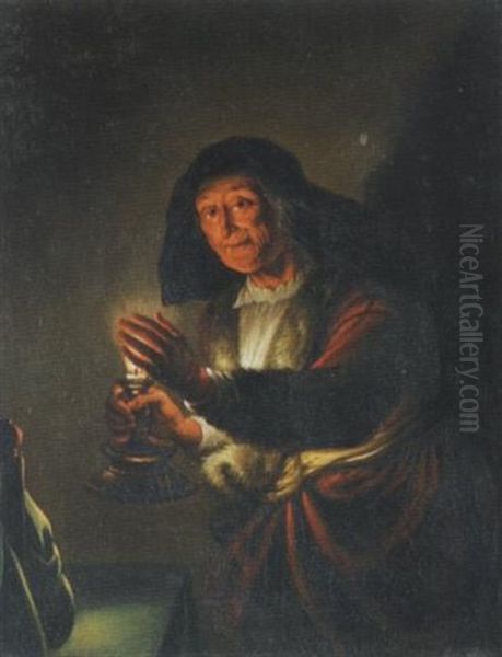 Alte Frau Mit Kerze - Allegorie Des Dezembers Oil Painting by Joachim von Sandrart the Elder