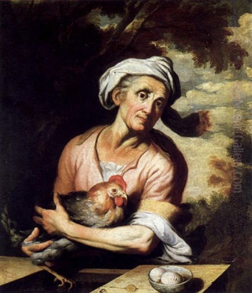 Eine Bauerin Mit Einem Huhn Oil Painting by Joachim von Sandrart the Elder