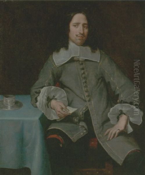 Portrait Of A Gentleman Standing Beside A Table Oil Painting by Joachim von Sandrart the Elder