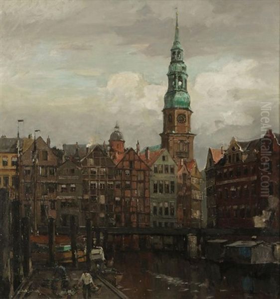 Hamburg Oil Painting by Leonhard Sandrock