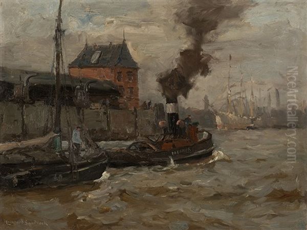 Hafenschlepper (hamburg) Oil Painting by Leonhard Sandrock