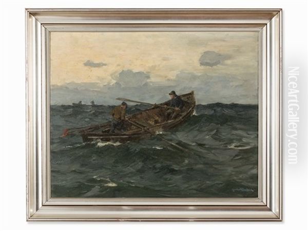 Boats On The Sea Oil Painting by Leonhard Sandrock