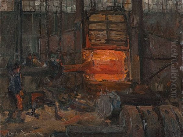 Steelmill Oil Painting by Leonhard Sandrock