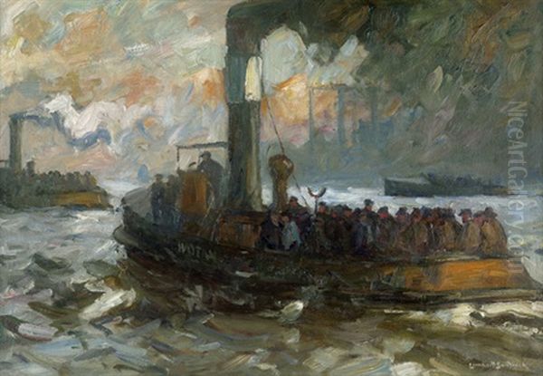 Ruckkehr Der Werftarbeiter (hamburg) Oil Painting by Leonhard Sandrock