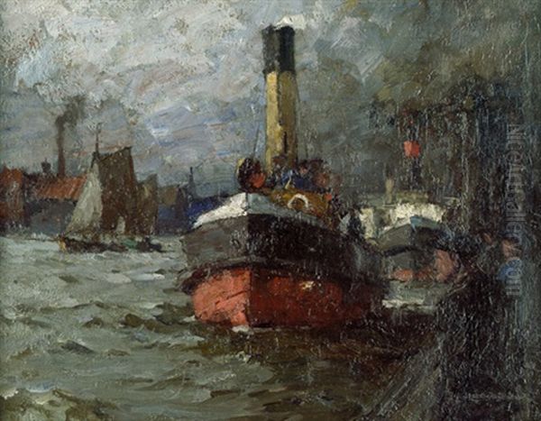 Anlegender Schlepper (hamburg) Oil Painting by Leonhard Sandrock