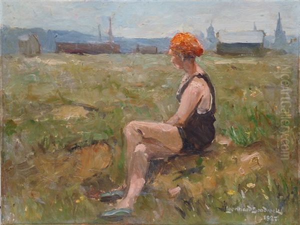 Woman In A Bathing Suit Oil Painting by Leonhard Sandrock