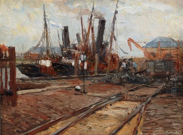 Hamburg Harbour Oil Painting by Leonhard Sandrock