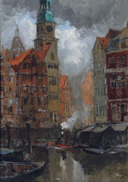 Near The Katharinenkirche (hamburg) Oil Painting by Leonhard Sandrock