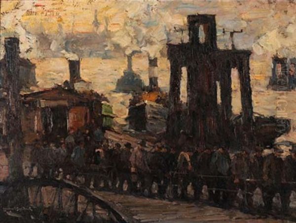 Hafenansicht Bei Hamburg Oil Painting by Leonhard Sandrock