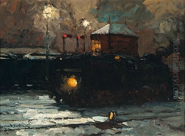 Dampflokomotive Oil Painting by Leonhard Sandrock