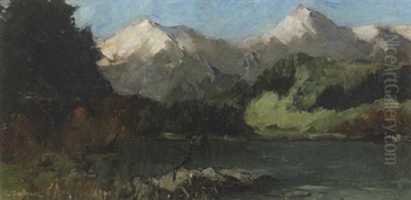 Oberbayerischer Bergsee Oil Painting by Leonhard Sandrock