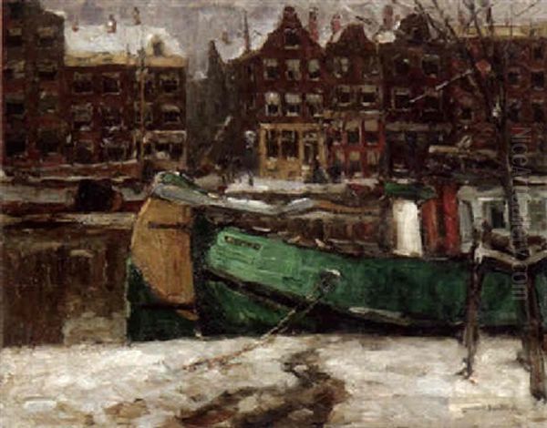 Gruner Kahn In Einer Amsterdamer Gracht Oil Painting by Leonhard Sandrock