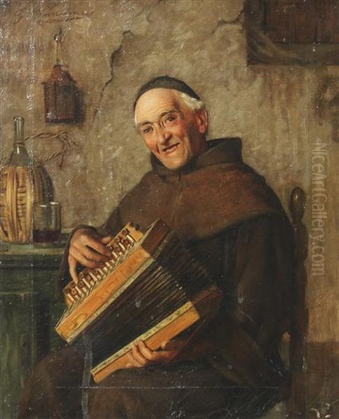 Monk With An Accordion Oil Painting by Giovanni Sandrucci