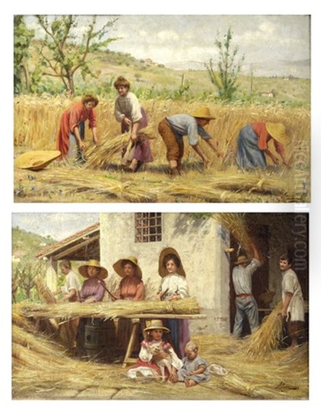 La Raccolta Del Grano (pair) Oil Painting by Giovanni Sandrucci