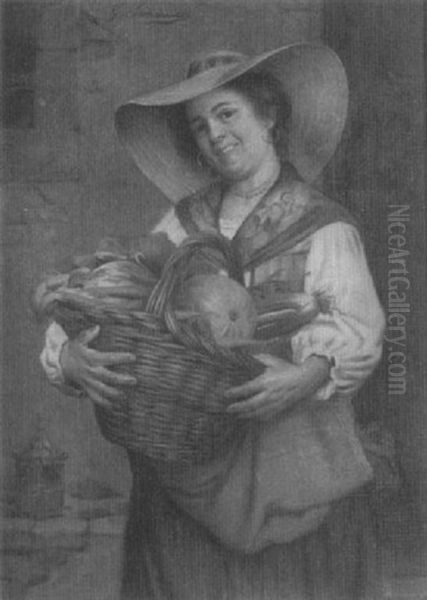 Woman With Vegetable Basket Oil Painting by Giovanni Sandrucci