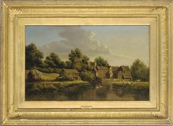 The Watermill (+ Anglers On A Tranquil River; 2 Works) Oil Painting by Anthony Sandys