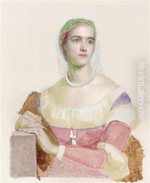 Portrait Of Emily Winter Rose, Bust-length, Unfinished (together W/4 Etchings) Oil Painting by Anthony Frederick Augustus Sandys