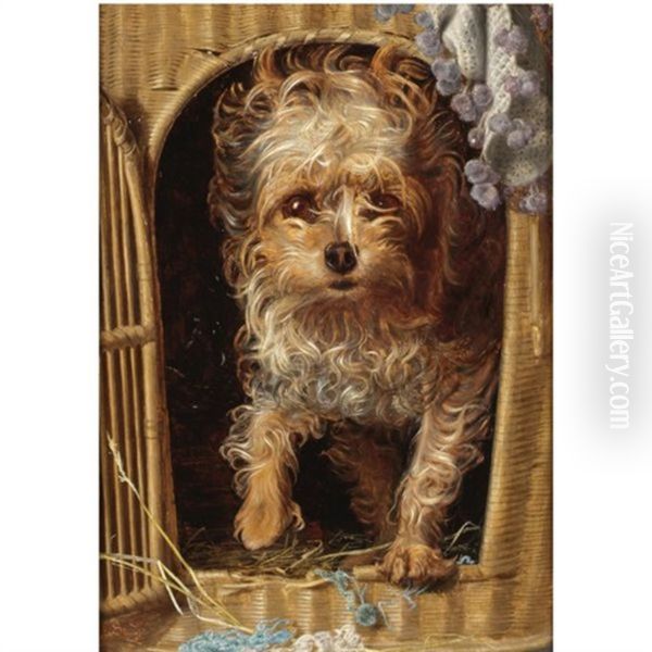 Darby In His Basket Kennel Oil Painting by Anthony Frederick Augustus Sandys