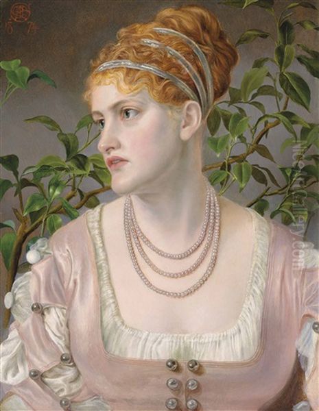 Portrait Of Mary Emma Jones, Bust-length, Wearing A Pearl Necklace Oil Painting by Emma Sandys